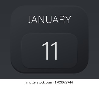Design calendar 2021 year in trendy black style. Vector illustration symbol of a calendar.  Stylish black gradient. Daily sign of the calender for web site design, logo, app, UI/UX. Winter January 
