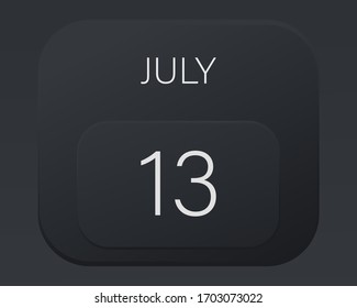 Design calendar 2021 year in trendy black style.Vector illustration symbol of a calendar. Stylish black gradient. Daily sign of the calendar for web site design, logo, app, UI/UX. Summer July 