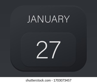 Design calendar 2021 year in trendy black style. Vector illustration symbol of a calendar.  Stylish black gradient. Daily sign of the calender for web site design, logo, app, UI/UX. Winter January 