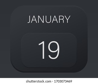 Design calendar 2021 year in trendy black style. Vector illustration symbol of a calendar.  Stylish black gradient. Daily sign of the calender for web site design, logo, app, UI/UX. Winter January 