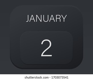 Design calendar 2021 year in trendy black style. Vector illustration symbol of a calendar.  Stylish black gradient. Daily sign of the calender for web site design, logo, app, UI/UX. Winter January 