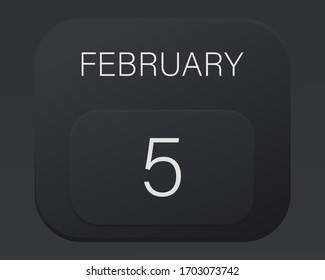 Design calendar 2021 year in trendy black style. Vector illustration symbol of a calendar.  Stylish black gradient. Daily sign of the calender for web site design, logo, app, UI/UX. Winter February 