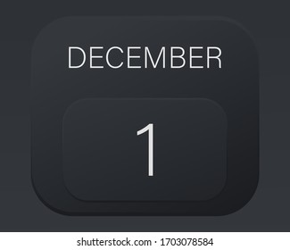Design calendar 2021 year in trendy black style.Vector illustration symbol of a calendar.Stylish black gradient.Daily sign of the calendar for web site design,logo,app,UI/UX. Winter December 