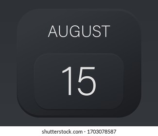 Design calendar 2021 year in trendy black style.Vector illustration symbol of a calendar. Stylish black gradient. Daily sign of the calendar for web site design, logo, app, UI/UX. Summer August 