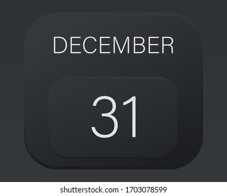 Design calendar 2021 year in trendy black style.Vector illustration symbol of a calendar.Stylish black gradient.Daily sign of the calendar for web site design,logo,app,UI/UX. Winter December 
