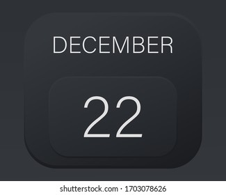 Design calendar 2021 year in trendy black style.Vector illustration symbol of a calendar.Stylish black gradient.Daily sign of the calendar for web site design,logo,app,UI/UX. Winter December 