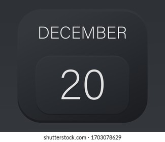 Design calendar 2021 year in trendy black style.Vector illustration symbol of a calendar.Stylish black gradient.Daily sign of the calendar for web site design,logo,app,UI/UX. Winter December 