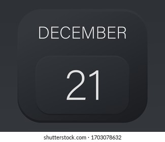 Design calendar 2021 year in trendy black style.Vector illustration symbol of a calendar.Stylish black gradient.Daily sign of the calendar for web site design,logo,app,UI/UX. Winter December 