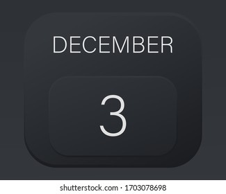 Design calendar 2021 year in trendy black style.Vector illustration symbol of a calendar.Stylish black gradient.Daily sign of the calendar for web site design,logo,app,UI/UX. Winter December 