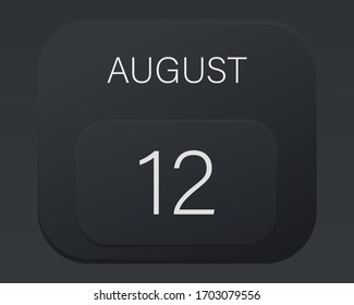 Design calendar 2021 year in trendy black style.Vector illustration symbol of a calendar. Stylish black gradient. Daily sign of the calendar for web site design, logo, app, UI/UX. Summer August 
