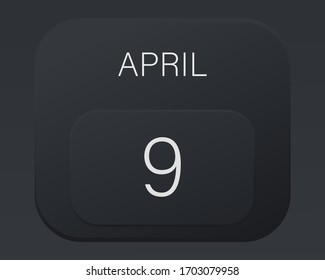 Design calendar 2021 year in trendy black style. Vector illustration symbol of a calendar.  Stylish black gradient. Daily sign of the calendar for web site design, logo, app, UI/UX. Spring April 