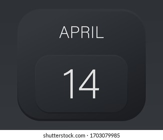Design calendar 2021 year in trendy black style. Vector illustration symbol of a calendar.  Stylish black gradient. Daily sign of the calendar for web site design, logo, app, UI/UX. Spring April 