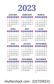 Design of the calendar 2023 year. English vector vertical wall or pocket calender template