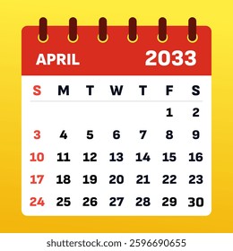 Design Calendar April 2033. Vector Illustration April brings rain, renewal, and gentle pastels. Refresh your plans, enjoy Easter celebrations, and embrace the beauty of change and new beginnings