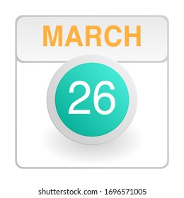 Design calendar icon in trendy style. Daily sign of the calender for web site design, logo, app, UI/UX. Vector illustration symbol of a calendar. Spring March 26