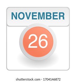 Design calendar icon in trendy style. Daily sign of the calender for web site design, logo, app, UI/UX. Vector illustration symbol of a calendar. Autumn Fall November 26