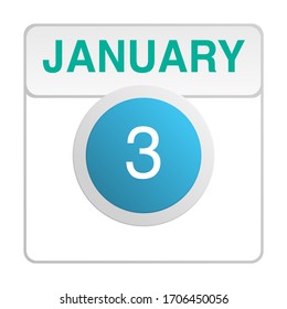 Design calendar icon in trendy style. Daily sign of the calender for web site design, logo, app, UI/UX. Vector illustration symbol of a calendar. Winter January 3