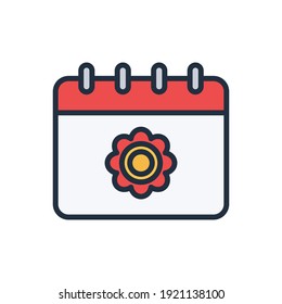 The design of the calendar spring filled icon vector illustration, this vector is suitable for icons, logos, illustrations, stickers, books, covers, etc.