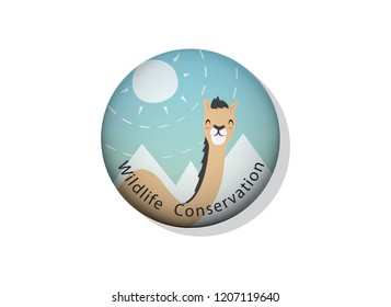 The design of the camel in circles and words in the campaign on the white background.