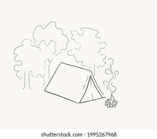 Design of camping in field illustration
