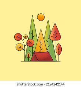 Design A camping tent with lots of trees around