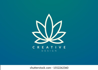 Design of cannabis leaf object. Minimalist and simple vector in gold for product and brand. Suitable for spa, hotel, beauty, health, fashion, cosmetic, boutique, salon, yoga