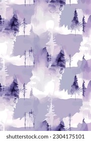 The design is a captivating and visually striking abstract purple seamless pattern featuring a tree motif. The design explores the harmonious blend of vibrant purple hues and abstract elements 