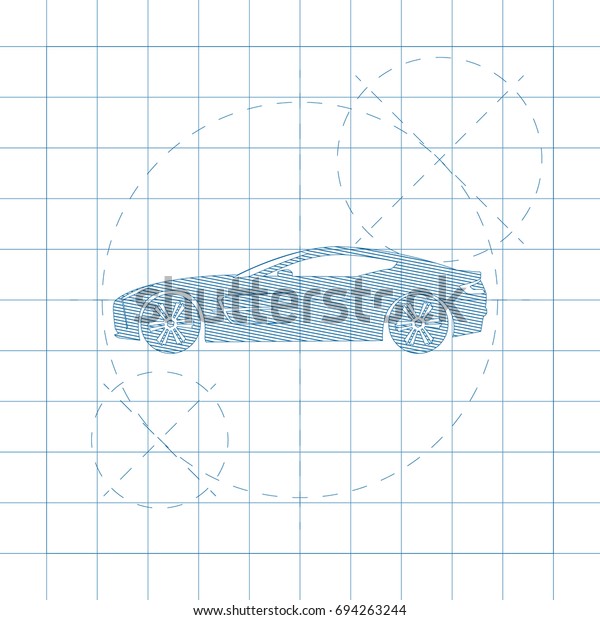 The design of the car drawing on a white\
background, blue print vector\
illustration.