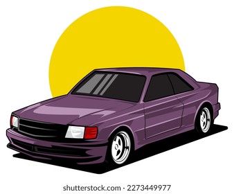 ilustración de coche de diseño gráfico vectorial en tono púrpura 
