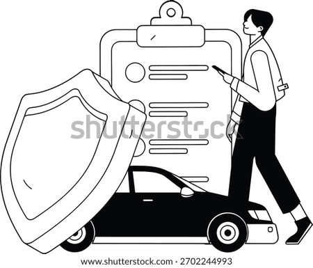 Design car insurance policy coverage protection auto claim accident vehicle finance safety secure document plan verctor art illustration png