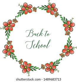 Design card back to school, with texture of orange flower frame, isolated on white background. Vector