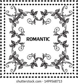 Design card beautiful romantic, wedding, with elegant leaf floral frame. Vector