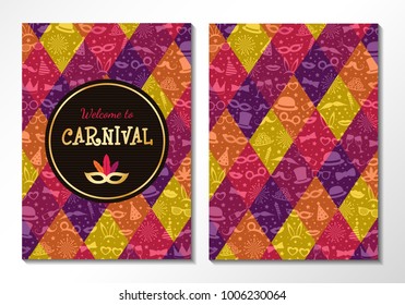 Design of card for Carnival Party - two sided invitation. Vector.	
