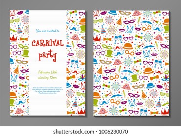 Design of card for Carnival Party - two sided invitation. Vector.	
