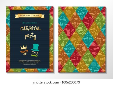 Design of card for Carnival Party - two sided invitation. Vector.	
