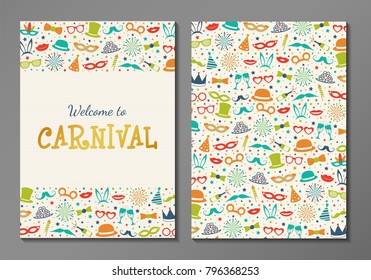 Design of card for Carnival Party - two sided invitation. Vector.