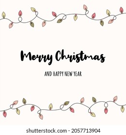 Design of a card with Christmas lights and wishes. Vector