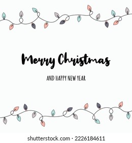 Design of a card with Christmas lights and wishes. Vector