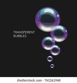 Design of a card with colorful soap bubbles on a black background