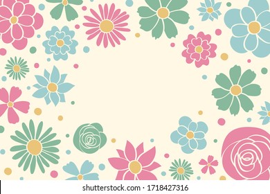 Design of a card with cute flowers. Mother’s Day, Women’s Day and Valentine’s Day template. Vector