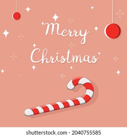 the design of a card with a happy Christmas greeting with lollipop cane in a festive entourage can be used as a postcard invitation greeting card or a festive banner