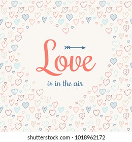 Design of card with heart doodles for Valentine's Day. Vector.