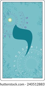 Design for a card of Hebrew tarot. Hebrew letter called Yod  large and blue.