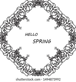 Design card hello spring with crowd of leaf floral frame. Vector