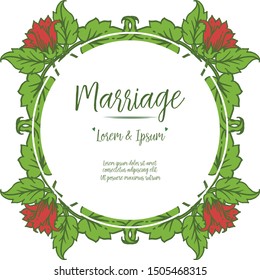 Design card of marriage with decorative of red wreath frame elegant. Vector