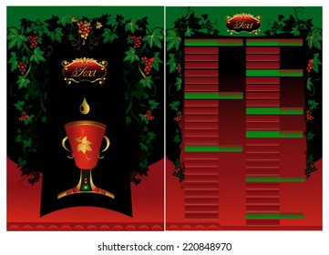 Design card menu bar. Red Cup of wine on a black background. Vector illustration.