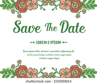Design of card modern save the date with wallpaper art of rose flower frame. Vector