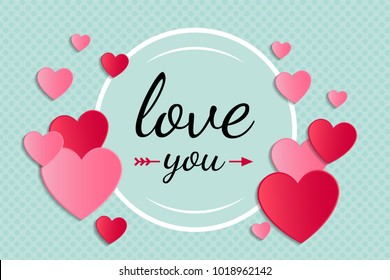 Design of card with paper cut hearts and wishes for Valentine's Day. Vector.