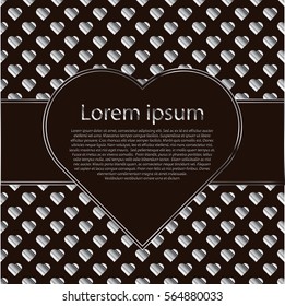 Design card or seamless pattern with silver hearts and text frame. Royal vector for St. Valentine Day, wedding or loved