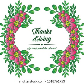 Design card thanksgiving, with ornament crowd of pink flower frame. Vector